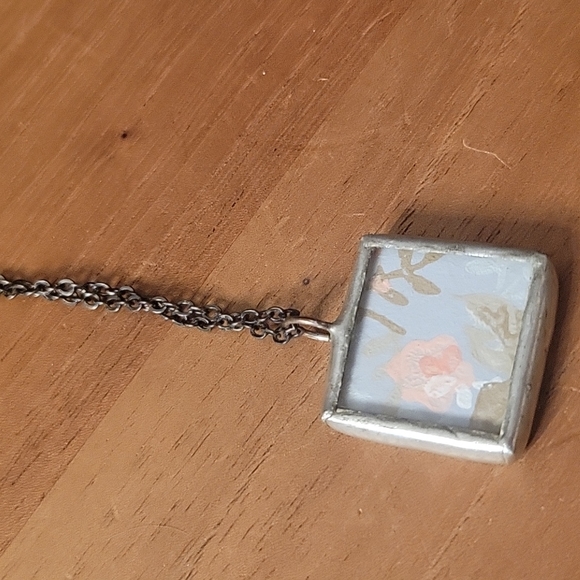 Succulent plant illustration in hand soldered metal framed necklace - Picture 3 of 3